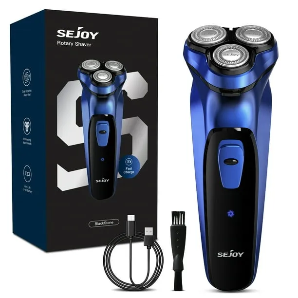 Sejoy Men's Electric Shaver Razor for Men Face,Beard Trimmer,Portable Electric Rotary Shaver, 2 in 1 3 Head 4D Cordless Rechargeable,with Pop-Up Trimmer, Washable,Use for Home Travel,Royal Blue