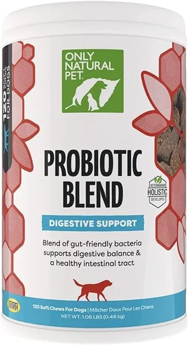 Only Natural Pet Probiotic Dog and Cat Supplement - Digestive & Gut Health Enzyme Formula, Puppy & Canine Digestive Chews, Best for Stomach Relief & Gas Aid - Soft Chews, 120 Count.