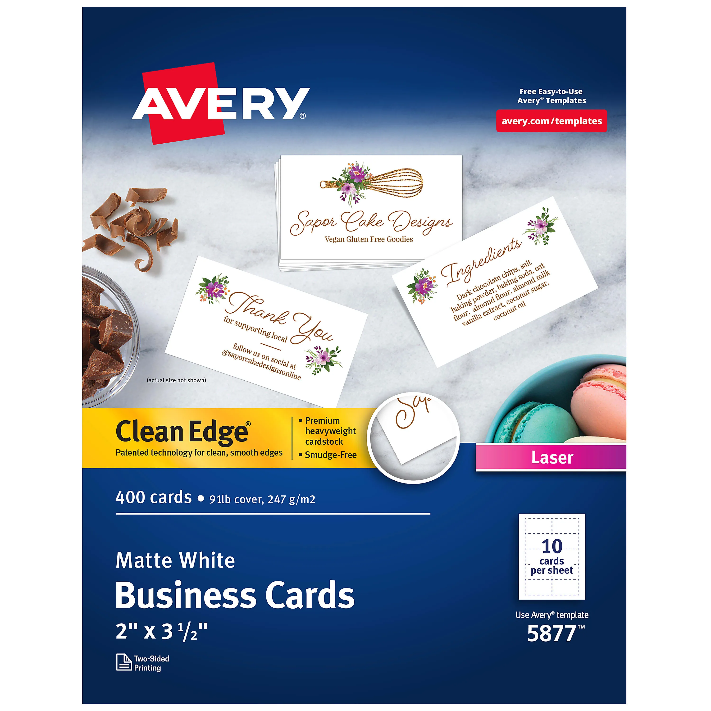 Avery Clean Edge Business Cards, Uncoated, Two-Sided Printing,400 Cards (5877)