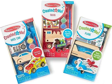 Melissa & Doug Decorate-Your-Own Wooden Craft Kits Set - Plane, Train, and Race Car