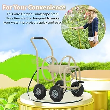 FDW Garden Hose Reel Cart with Wheels Garden Lawn Water Truck Water Planting Cart Heavy Duty Outdoor Yard Water Planting Holds 300-Feet of 5/8-Inch