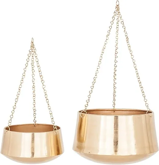 Zimlay Modern Round Gold Iron Set of 2 Hanging Planters 51935