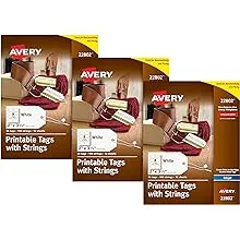 Avery 22802 Printable Tags for Inkjet Printers Only, Tags With Strings, 2" x 3.5", 96 Tags, Sold as 3 Pack, 288 Tags Total