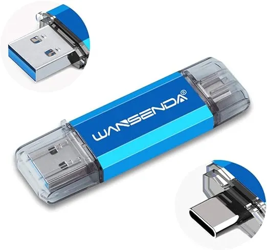 WANSENDA OTG Type C & USB 3.0 /3.1 Flash Drive 32GB 64GB 128GB 256GB 512GB USB Thumb Drive for Android Devices/PC/Mac (32GB, Blue)