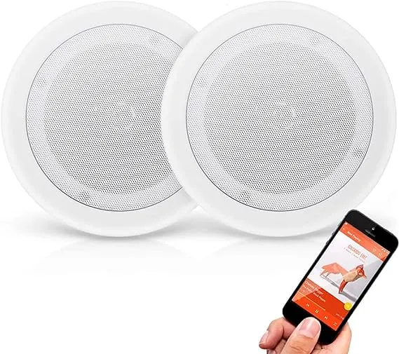 Pyle Pair 8” Bluetooth Flush Mount In-wall In-ceiling 2-Way Universal Home Speaker System Spring Loaded Quick Connections Polypropylene Cone Polymer Tweeter Stereo Sound 250 Watts , White,Single.