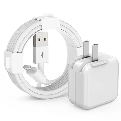 iPad Charger, iPad Charger Cord 10 ft Apple Certified, 12W USB Wall Charger Foldable Portable Travel Plug with Long Lightning Cable Compatible for