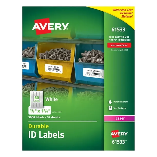 Avery Durable ID Labels, TrueBlock Technology, Permanent Adhesive, 2/3 x 1-3/4 ...