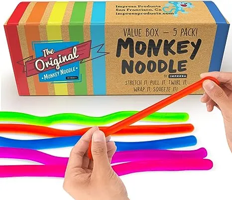 IMPRESA The Original Monkey Noodle Fidget Toy - 5 Pack - Stretchy Sensory Toys for Kids & Toddlers with Unique Needs - Fosters Creativity, Focus, & Fun-Great for Classrooms, Home & Playtime Ages 3+