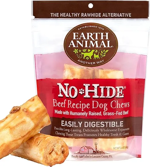 Earth Animal No-Hide Small Rolls Long Lasting Natural Rawhide Alternative Beef Recipe Chew Dog Treats