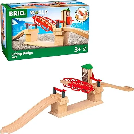 BRIO 33757 Lifting Bridge | Toy Train Accessory with Wooden Track for Kids Age 3 and Up, Red