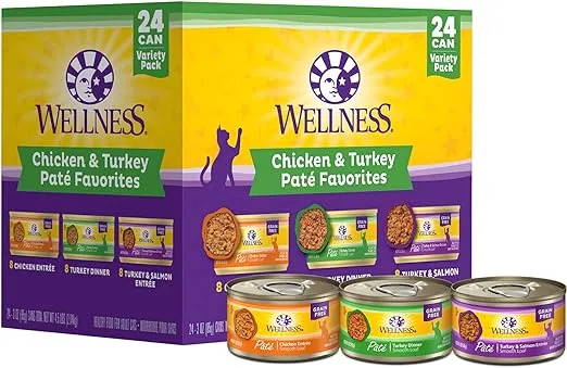 Wellness Chicken & Turkey Pate Favorites Canned Cat Food, 3-oz, case of 24