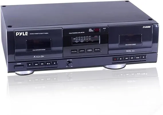 Pyle PT659DU Dual-Stereo-Kassettendeck, klares Audio-Doppelspieler-Recorder-System mit MP3-Musikkonverter, RCA für Aufnahme, Synchronisation, USB, Retro-Design, für Standard-/CrO2-Bänder, Heimgebrauch