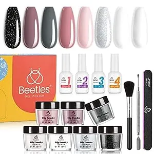 Beetles Dip Powder Nail Kit Starter - Nude Gray Pink 8 Colors Nail Dipping Powder Kit, Beetles Dip Powder Gel Liquid Set 0.5oz/Bot