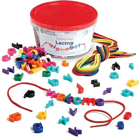 Learning Resources Lowercase Lacing Letters - 275 Pieces, Ages 3+, Toddler Alphabet Learning Toys, Letter Beads for Kids, Homeschool Supplies, Alphabet Beads, Early Spelling,Back to School Supplies