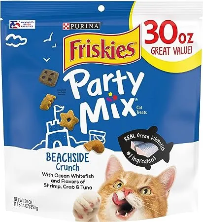 Purina Friskies Made in USA Facilities Cat Treats, Party Mix Beachside Crunch - 30 oz. Pouch