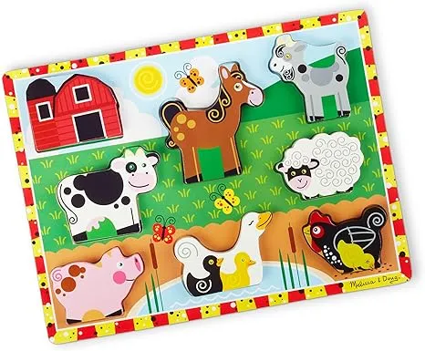 Melissa & Doug Farm Wooden Chunky Puzzle (8 pcs) - Farm Animal Toys For Kids, Wooden Puzzles For Toddlers Ages 2+ - FSC-Certified Materials