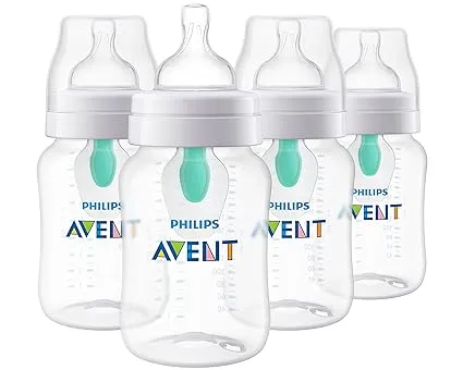 Philips AVENT Anti-Colic Baby Bottles with AirFree Vent, 9oz, 4pk, Clear, SCY703/04