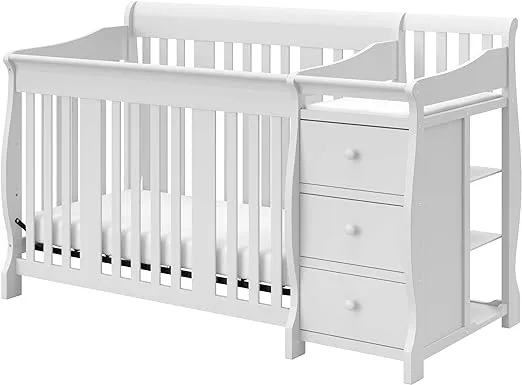 Storkcraft Portofino 5-in-1 Convertible Crib and Changer (White) – Changing-Table Combo with Drawer, Converts to Toddler Bed, Daybed Full-Size Storage Drawer