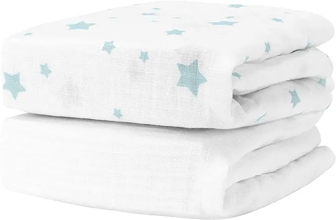 Newton Baby 2-Pack Organic Cotton Breathable Mini Crib Sheets in Stardust in Moonstone Mist/Solid White