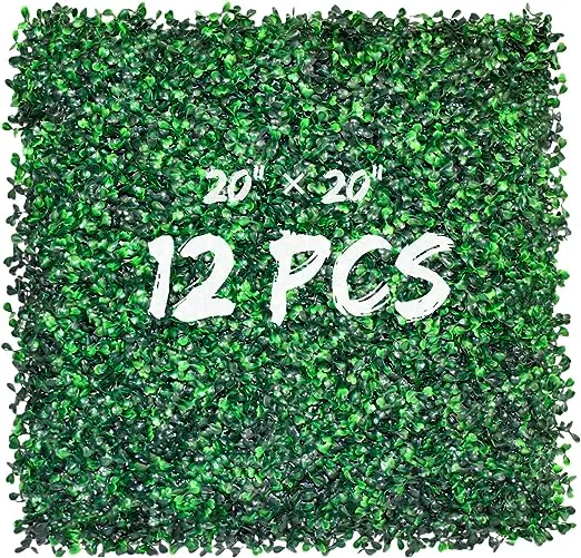 Decwin 12 Pcs 20” X 20” UV Stable Artificial Boxwood Panels Boxwood Hedge Grass Wall Green Wall Greenery Backdrop Panels Wall for Indoor Outdoor Decor Garden Fence