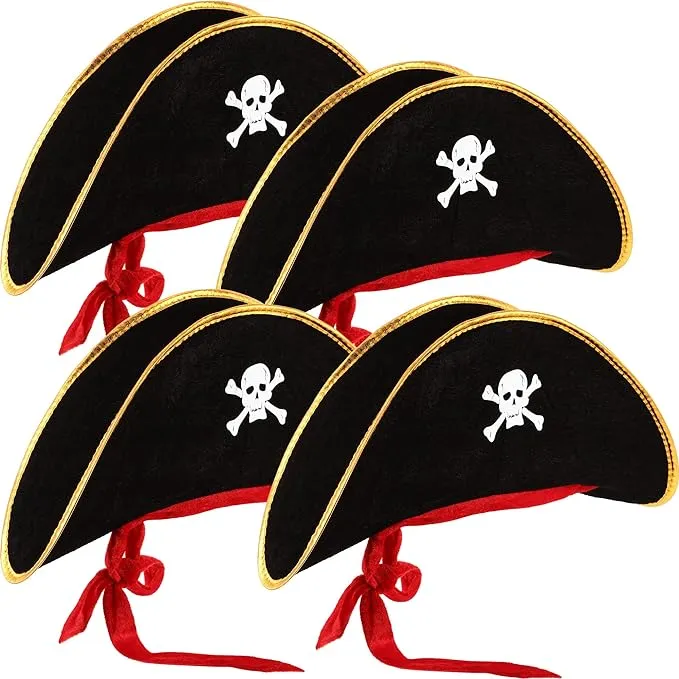 4 Pcs Pirate Hat Pirate Costume Party Hats Halloween Skull Print Pirate Capta...