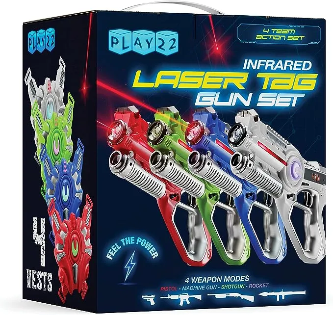 PLAY22 Infrared Laser Tag Set 4 Guns 4 Vests  Toys