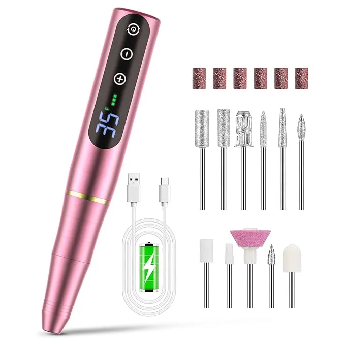 NAILGIRLS Portable Electric Nail Drill Rechargeable Nail Drill Machine Kit 35000 RPM Professional Cordless Electric NA