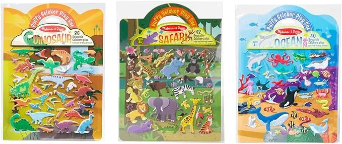 Melissa & Doug Reusable Puffy Sticker Wild Adventures Play Set 3 Pack (118 Stickers: Safari, Dinosaur, Ocean)