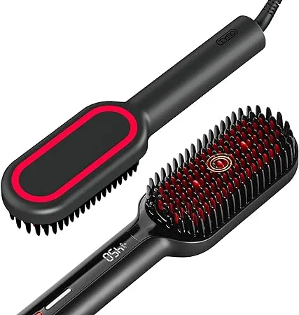 2023 Upgraded Hair Straightener Brush | TYMO Ionic Plus Straightening Brush with Dense Bristles, 16 Temps, Dual Voltage | Heat Brush Straightener for Women | Flat Iron Comb for Thick Curly Hair