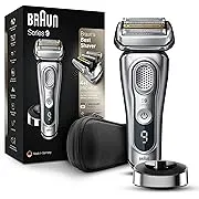 Braun Electric Razor for Men, Waterproof Foil Shaver, Series 9 9390cc, Wet & Dry Shave, With Pop-Up Beard Trimmer for Grooming, Cleaning & Charging SmartCare Center and Leather Travel Case, Silver