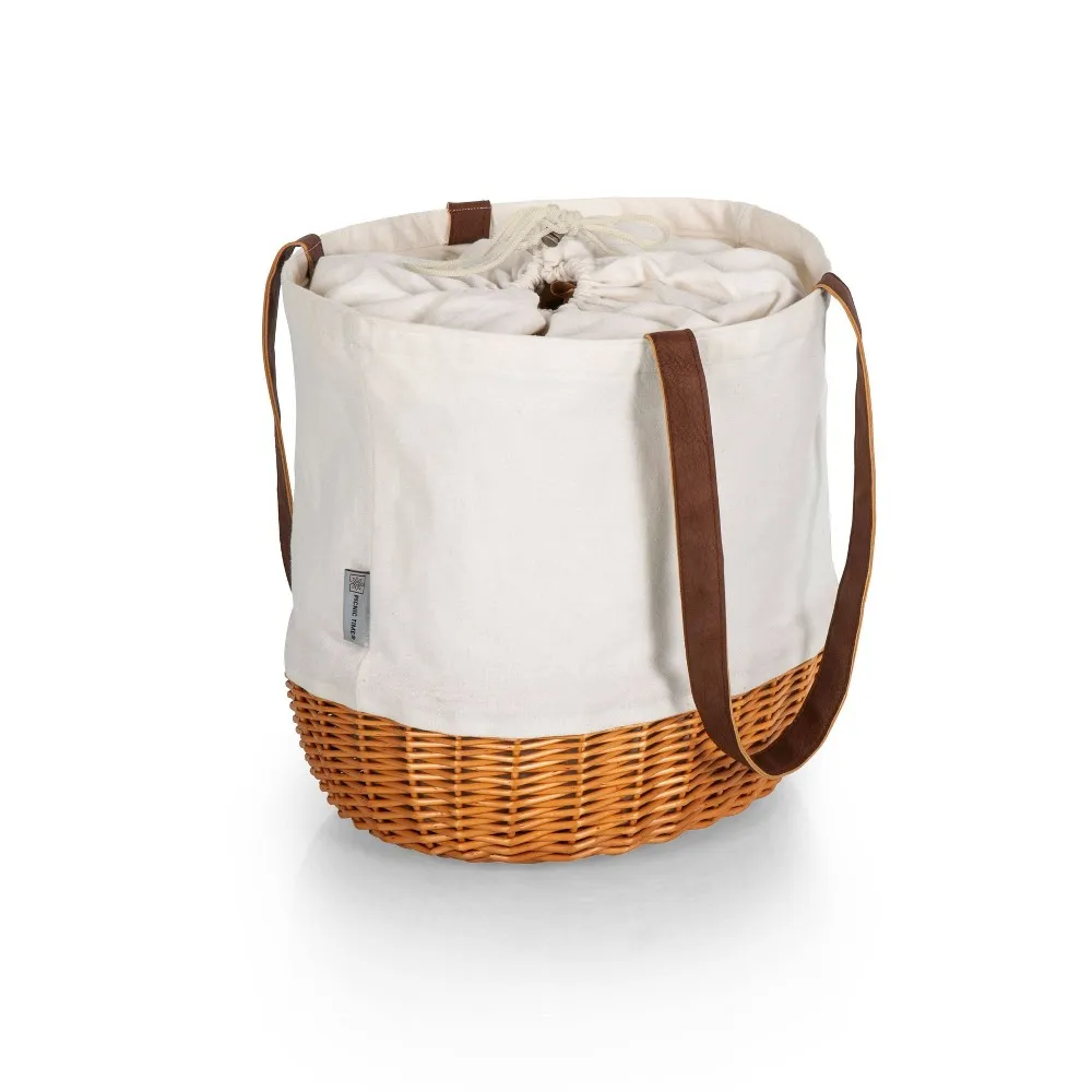 PICNIC TIME Coronado Canvas and Willow Basket Tote, Picnic Tote Bag, Beach Tote