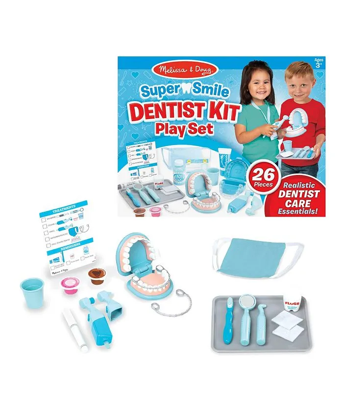 Melissa & Doug Super Smile Dentist Kit With Pretend Play Set of Teeth and Dental Accessories-25 Pieces, Pretend Dentist Play Set Kit for Kids Ages 3+