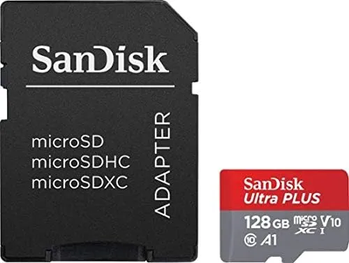 SanDisk - Ultra Plus 128GB microSDXC UHS-I Memory Card - 130MB/s, C10, U1, Full HD, A1, Micro SD Card - SDSQUA4-128G-GN6MA