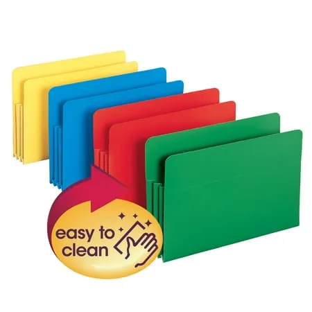 Smead 73550 Expansion Drop Front File Pockets, Straight Tab, Poly, Legal, Assorted, 4/Box