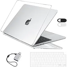 EooCoo Compatible with New MacBook Air 13.6 inch Case 2022 2023 A2681 M2 Chip with Retina Display, Plastic Hard Shell Case + Keyboard Skin Cover + Polishing Cloth + Screen Protector - Crystal Gray