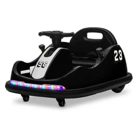 Kidzone 12V 2 Driving Mode (Steering Wheel/Joystick) Ride On Bumper Car for Kids & Toddlers 1.5-6 Year Old DIY Sticker Baby Bumping Toy Gifts W/Remote Control LED Lights, 360 Degree Spin