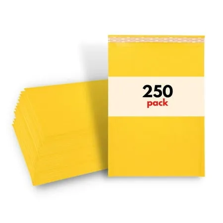 SSBM Kraft Bubble Mailer 6.5x10 Inch 250 Pack Padded Shipping Envelope Mailers Gold Yellow Self Seal and Peel Strip