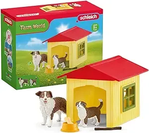 Schleich Farm World 6pc. Dog and Puppy Figurine Playset - Highly Detailed and Durable Dog and Puppy Toy Playset with Dog House, Fun and Educational Play for Boys and Girls, Gift for Kids Ages 3+