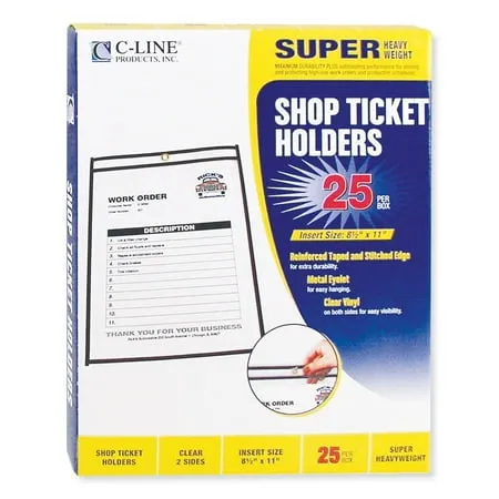 C-Line 46911 Shop Ticket Holders, Stitched, Both Sides Clear, 8 1/2 x 11, 25/Bx