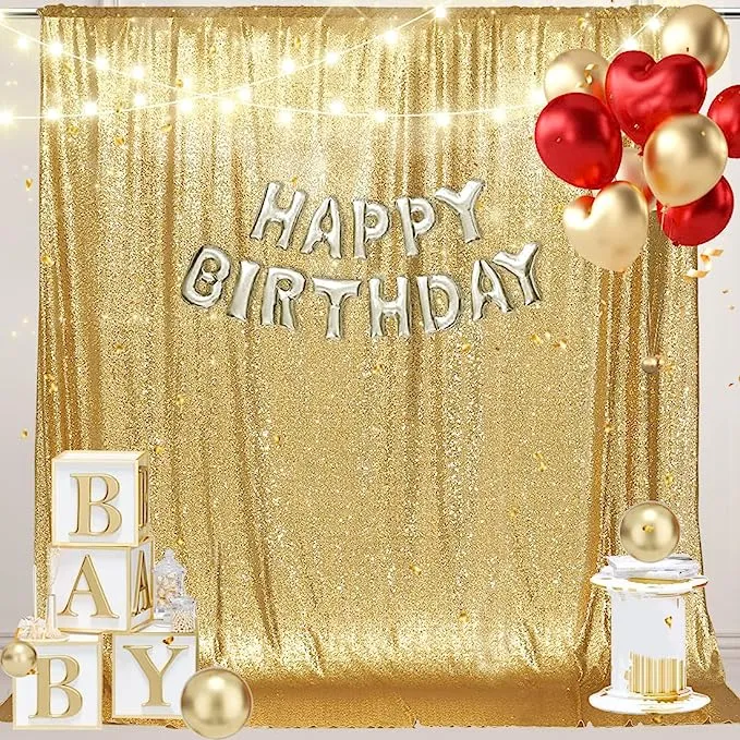 PartyDelight Sequin Backdrop Sparkly Gold 10Ft x 10FTx10FT, 