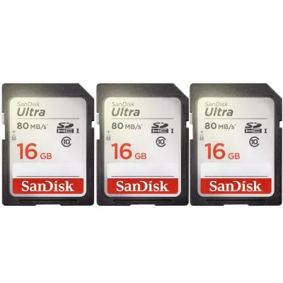 3 Units Sandisk Ultra 16Gb Class 10 Sdhc Uhs-I Memory Card Sdsdunc-016G-Gn6In, Black, Standard