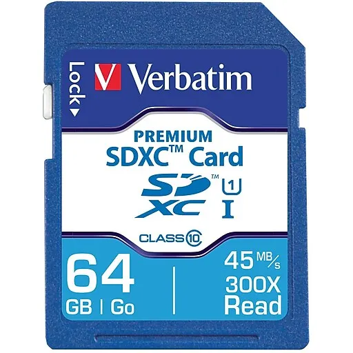 Verbatim Premium 64GB SDXC Memory Card, Class 10, UHS-I (44024) | Staples