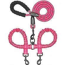 iYoShop Dual Dog Leash, Double Dog Leash, 360 Swivel No Tangle Walking Leash, Shock Absorbing Bungee for Two Dogs, Pink, Large (25-150 lbs)iYoShop Dual Dog Leash, Double Dog Leash, 360 Swiv…