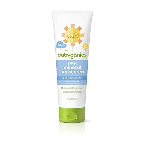 Babyganics SPF 50 - Loción de protección solar mineral para bebés | Protección UVA UVB | Libre de octinoxato y oxibenzona | Resistente al agua, tamaño valor, 8 onzas