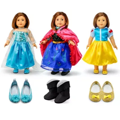 WONDOLL 18 inch Doll Clothes Accessories - 6pcs Different Princess Costume Dress