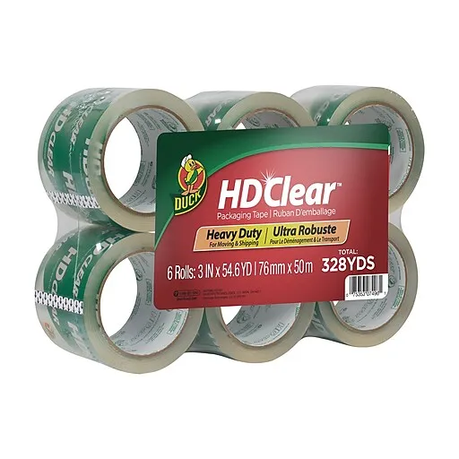 Duck - Heavy-Duty Carton Packaging Tape, 3" x 55yds, Clear - 6/Pack