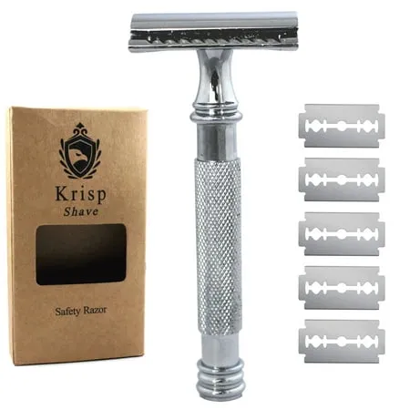 Krisp Beauty 4.2 Long Handled Double Edge Safety Razor For Men Wet Shave + 10 Shaving Blades