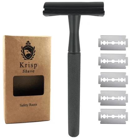 Long Handle Double Edge Safety Razor For Men Women Wet Shave + 5 Shaving Blades