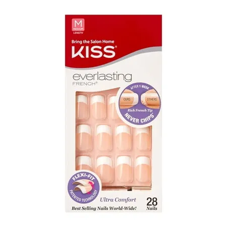 NIB KISS EVERLASTING FRENCH NAILS COMFORT MEDIUM SALON ROUNDED SQUARE EF05 53240