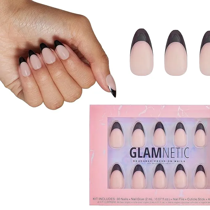 Glamnetic Press On Nails - Berry Fizz | Short Oval, Magenta Nails with a Mesmerizing Metallic Finish | 15 Sizes - 30 Nail Kit with Glue